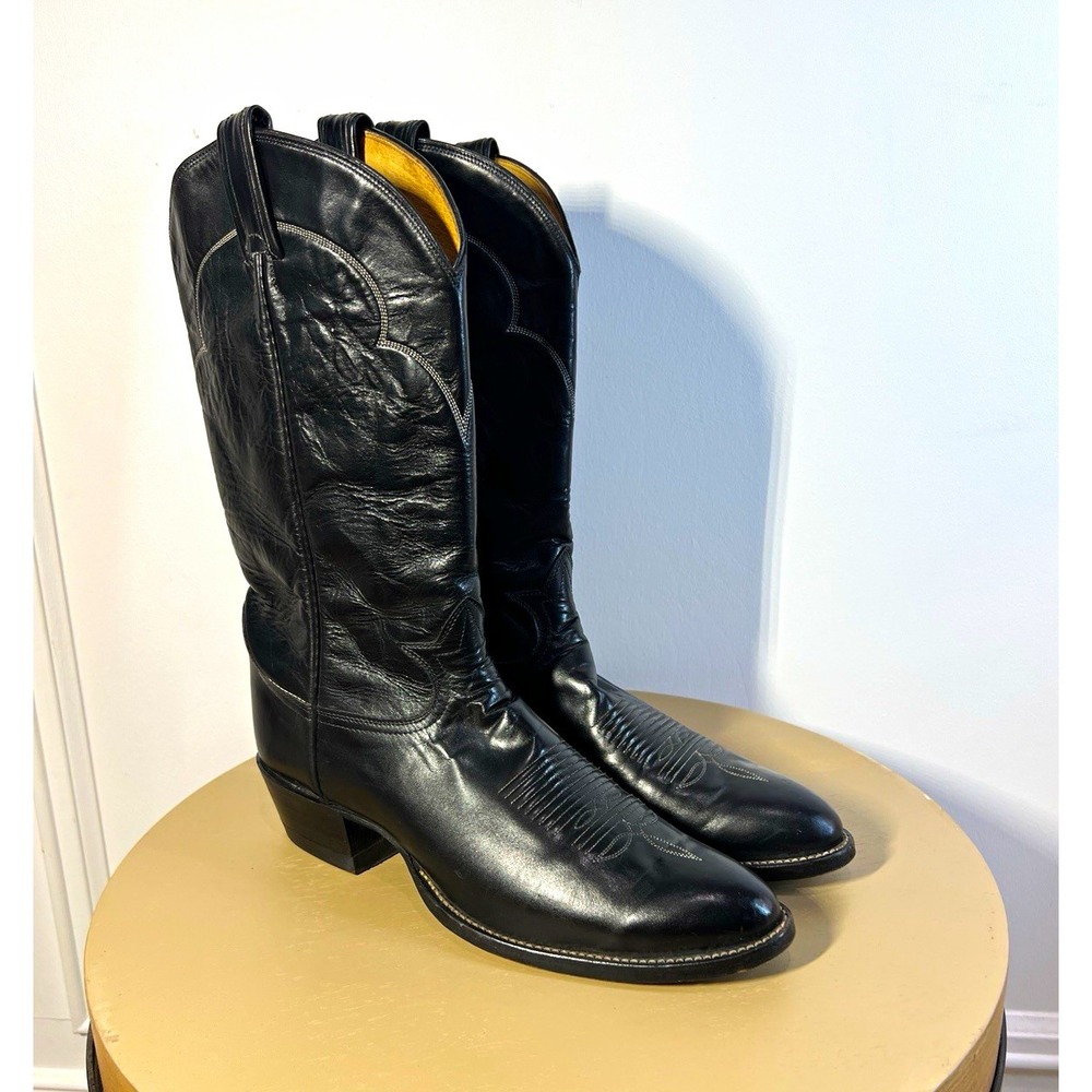 Tony Lama Black Leather Western Cowboy Boots | Men's US 10.5 B | 5984